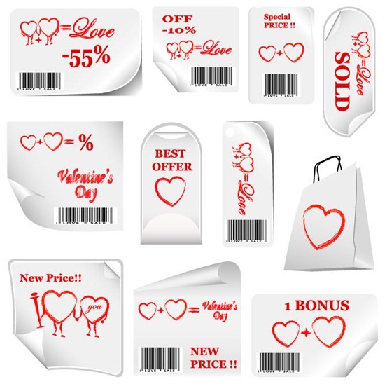 Valentine's Day Sticker Set with Bar Codes and Hearts
