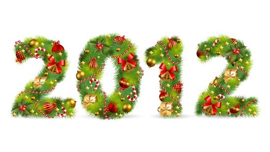 2012 Tree Font with Christmas Ornaments Element