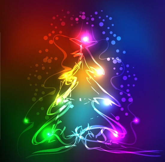 Abstract Neon Christmas Tree Vector Graphic