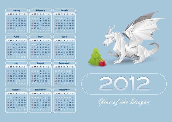 Calendar for 2012 with Dragon Vector